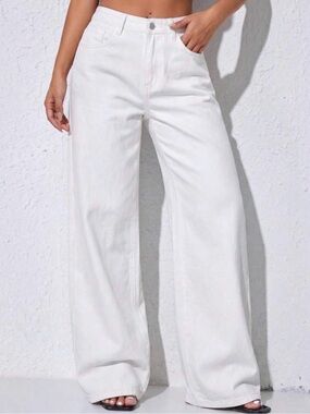 SHEIN Bright White Straight Leg Jeans